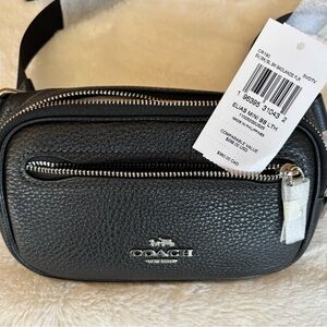 NWT Coach Pebble Leather Black Elias Mini Belt Bag/Fanny Pack